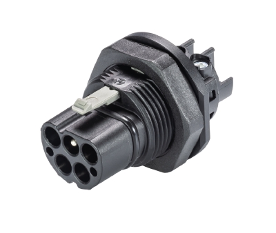 Разъем RST20I4S S1 M01V SW - Вилочный разъем в панель, М25, IP68(69k), 4 полюса, винтовая фиксация провода, номинальные характеристики: 250/400V, 20A, цвет: черный, серия RST Classic