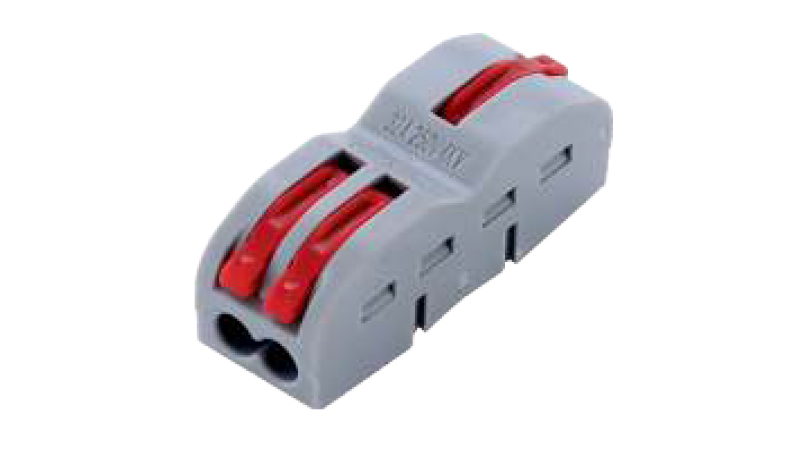 Рычажная клемма, разветвительная, FD-12 - Рычажная клемма, разветвительная, с пазом, 1 вход, 2 выхода, сечение проводника 0,08 - 4,0 мм кв., 250V, 32A, цвет корпуса: серый, цвет рычагов: красный