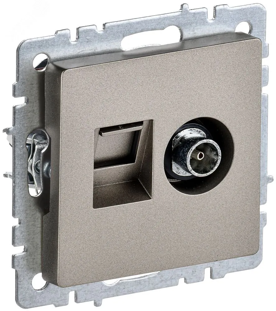 Розетка компьютерная + телевизионная 2-м Brite РТВ/РК12-БрШ RJ45 кат.5E + TV шампань BR-AK20-1-K37