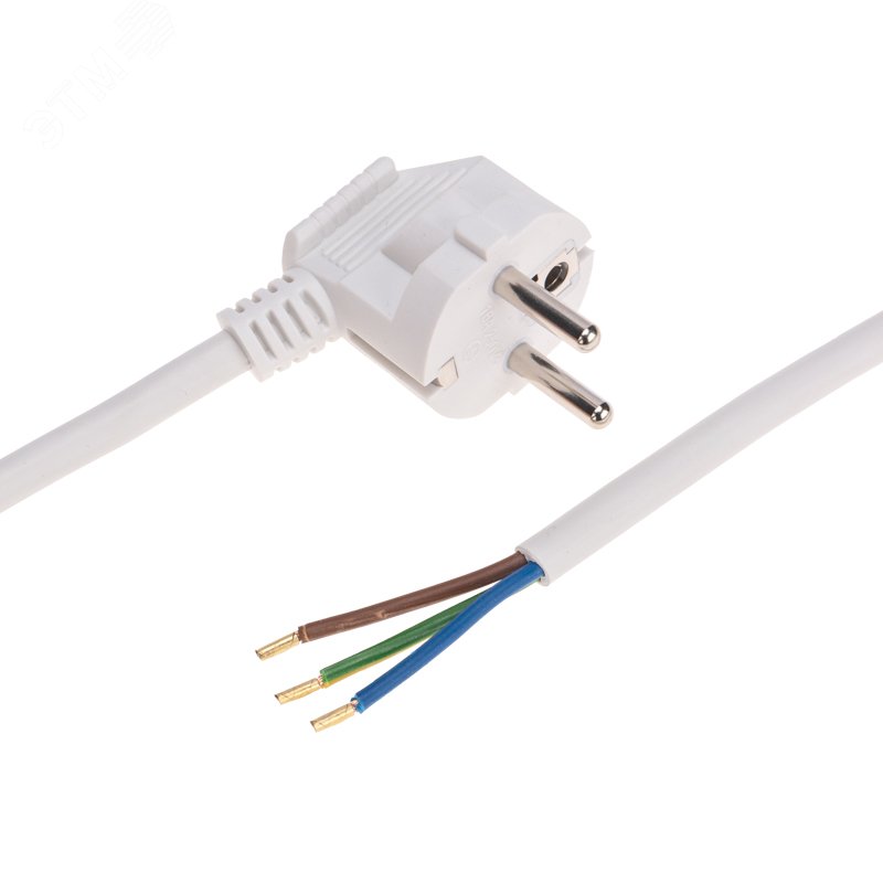 Шнур электрический с угловой вилкой 16А 3500Вт ПВС 3х1.5кв.мм 2м бел. 11-1327