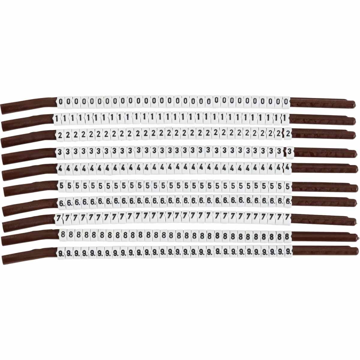 brd133949 - SCNC-15-0-9 клипсы белые, 300шт/упак, для провода 3,8-4,6мм диаметра, легенда 0-9