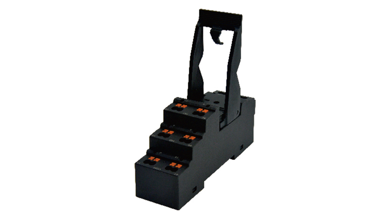 Колодка для реле DPWF08A-F3 - Колодка для реле DRPE-2CH, 10A, 300V, фиксация провода: Push-in, с защитой от прикосновения, пластик, цвет: черный монтаж на DIN рейку