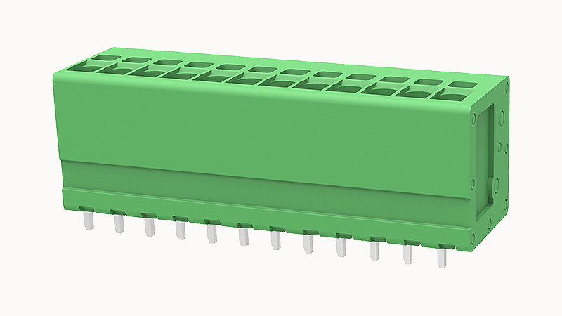 PCB клемма DG271V-3.5-14P-14 - Клемма PCB, на плату, пайка, шаг 3,5 мм, 12 полюсов, угол монтажа 180 гад., сечение проводников: 0.2 - 1.5 мм кв., пружинная фиксация провода, 200V, 17,5А, цвет: зеленый, серия DG271V