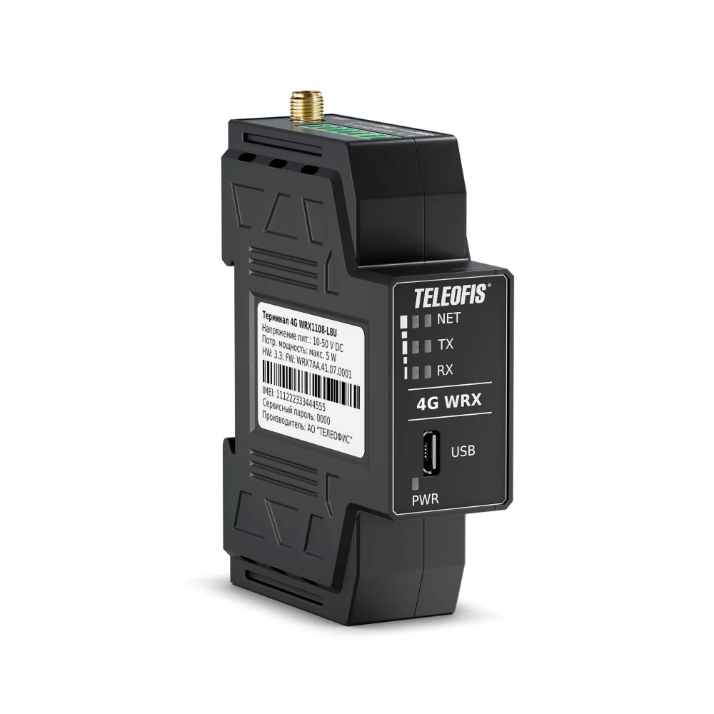WRX1108-L8U (Teleofis) - 4G модем - Промышленный модем 4G/GPRS/CSD с двумя независимыми интерфейсами RS-232 и RS-485 для передачи данных в системах АСКУЭ (учет электроэнергии, тепла) и АСУ ТП. Терминал 4G TELEOFIS WRX1108-L8U включен в реестр ТОРП (№ТКО-1