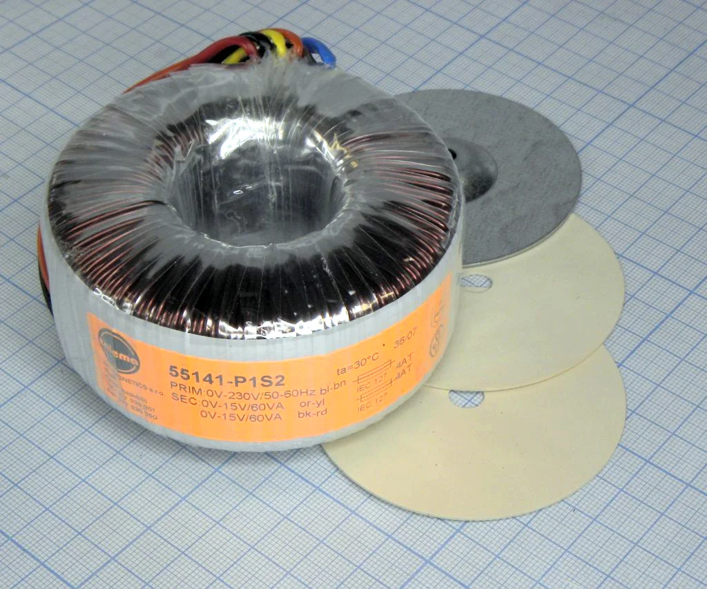 55141-P1S2 - Тороидальный трансформатор 120ВА 230В 2x15В 4A S; TRT120215, комплект 107002+107012