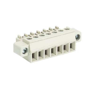 Розетка Wiecon 8513 B / 7 F - Розеточный разъем, угловой, на кабель, с монтажными фланцами, шаг 3,5 мм, 7 полюсов, номинальное сечение: 1,5 мм кв., винтовая фиксация провода, 250V, 8А, с маркировкой, цвет: серый, серия 8513 B