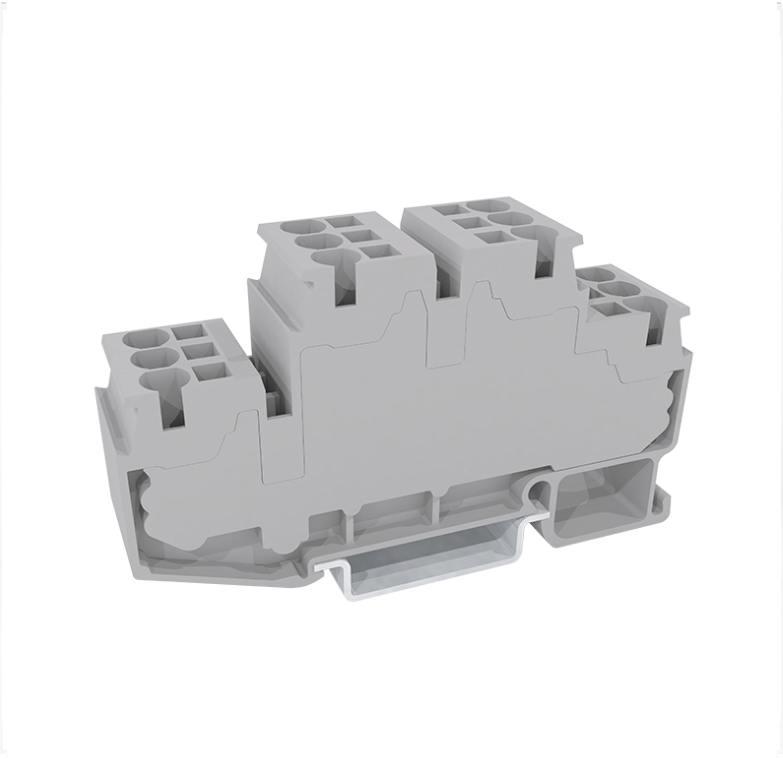 Этажная клемма JUT14-4/2-DK/GY - Этажная клемма, тип фиксации провода: пружинный, номинальное сечение: 4 мм кв., 800V, 32A, ширина: 6,2 мм, цвет: темно-серый, тип монтажа: DIN35