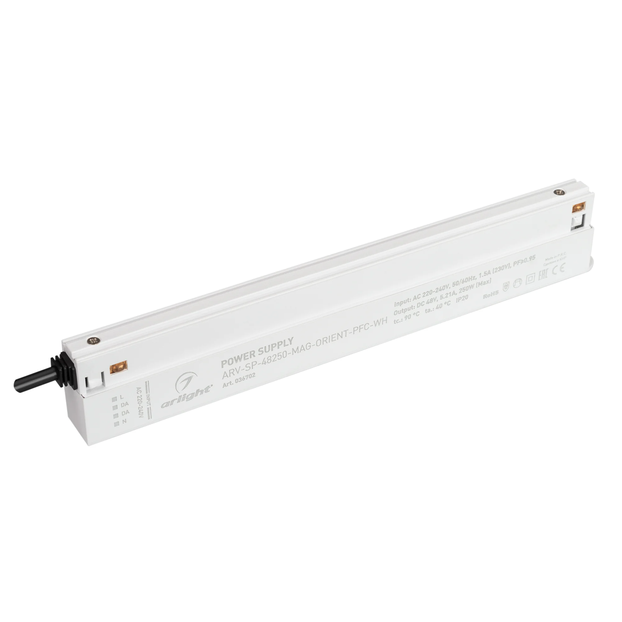 Блок питания ARV-SP-48250-MAG-ORIENT-PFC-WH (48V, 5.21A, 250W) 036702 - Источник напряжения с гальванической развязкой для для магнитной системы. Входное напряжение 220-240 VAC. Выходные параметры: 48 В, 5.21 А, 250 Вт. Встроенный PFC >0,95. Сверхтонкий п
