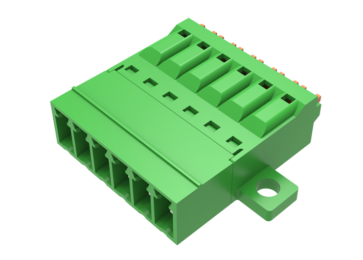 Вилочный разъем на кабель MC-PF3.5H10P-B-0001 - Вилочный разъем, горизонтальный, на кабель, шаг: 3.5 мм, 10 полюсов, фиксация провода push-in, исполнение: с монтажными фланцами, 160V, 8A, цвет: зеленый