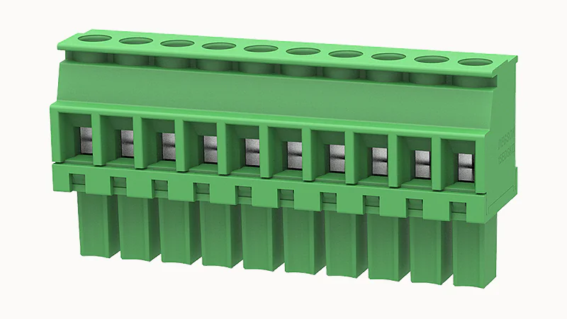 PCB розетка 15EDGKB-3.81-10P-14 - Розеточный разъем, PCB, на кабель, 90 град., шаг 3,81 мм, 10 полюсов, сечение проводников: 0.5 - 1.5 мм кв., винтовая фиксация провода, 250V, 7А, цвет: зеленый, серия 15EDGKB