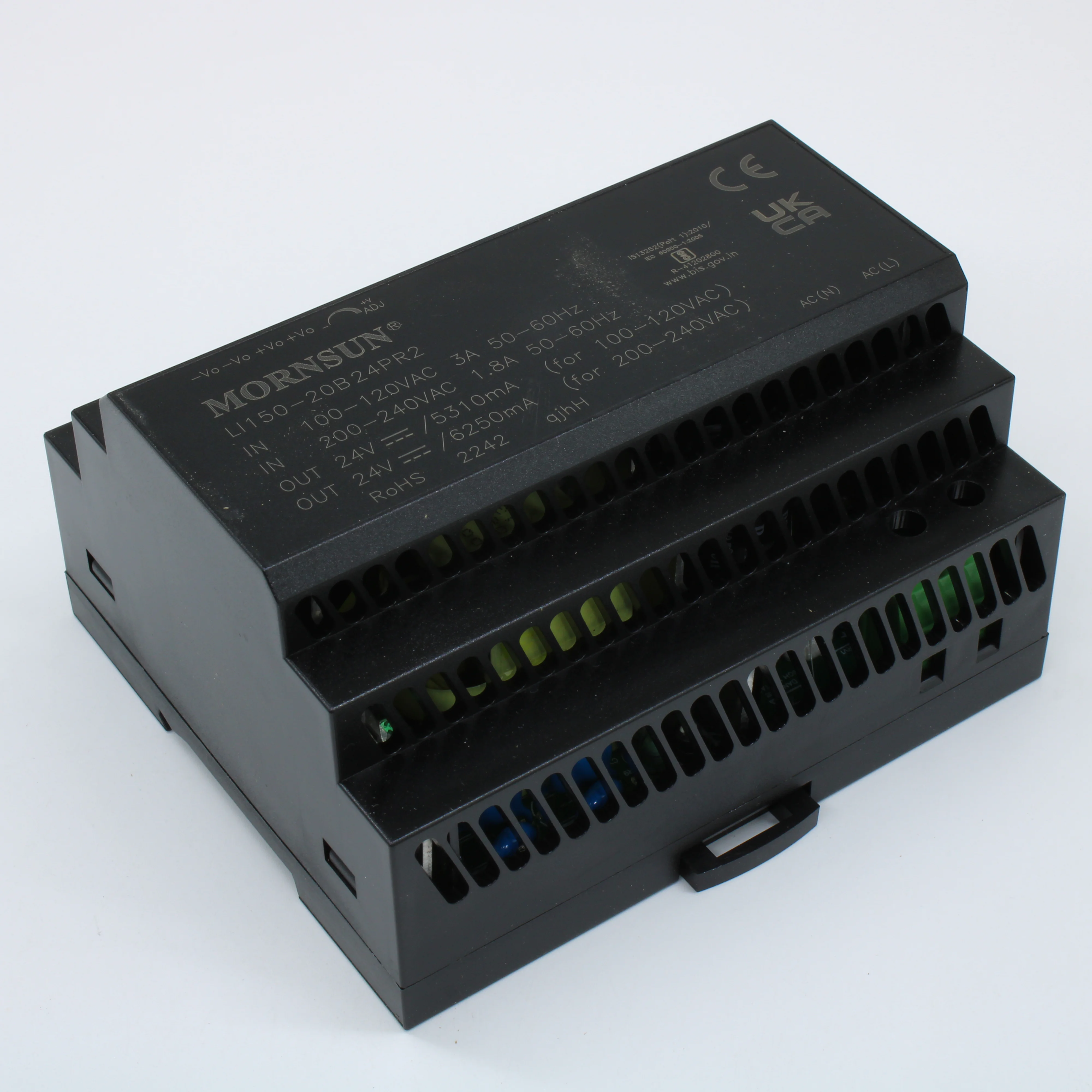 LI150-20B24PR2 - Преобразователь AC-DC на DIN-рейку  150Вт, выход 24В/6/25A, вход 85…264V AC, 47…63Гц изоляция 4000В AC -30…+70°С