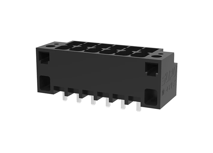 Вилочный разъем на плату MC-DPT3.5V14-I-BK-2000 - Вилочный разъем, вертикальный, 2 этажа, на плату, шаг: 3.5 мм, 14х2 полюсов, фиксация на плате пайкой, исполнение: с дополнительной фиксацией на плате, 160V, 8A, цвет: черный