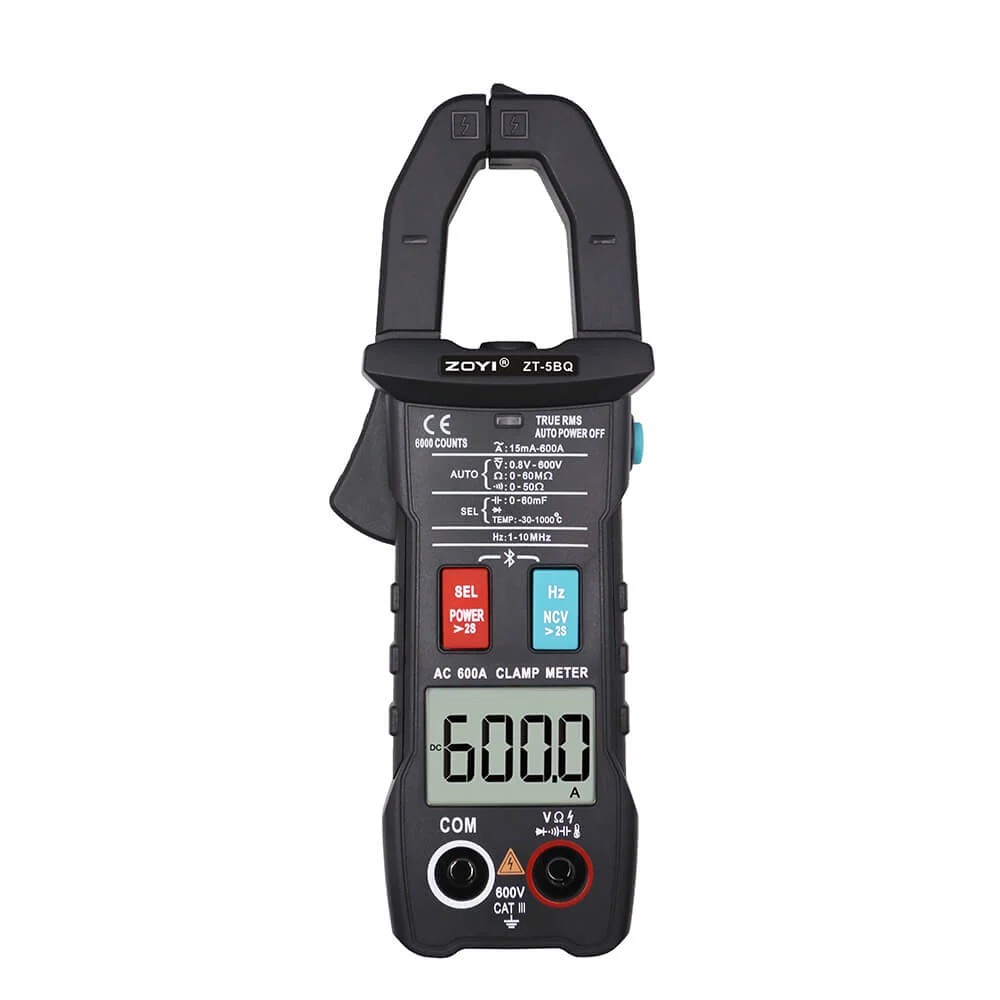 ZT-5BQ - Токоизмерительные клещи, Bluetooth, True RMS, 600В, 600А, 40МОм, NCV, емкость, частота, температура, автоматический выбор типов и пределов измерения