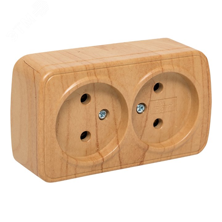 Розетка 2-местная ОП Минск 10А без заземления светлое дерево EGR10-102-30