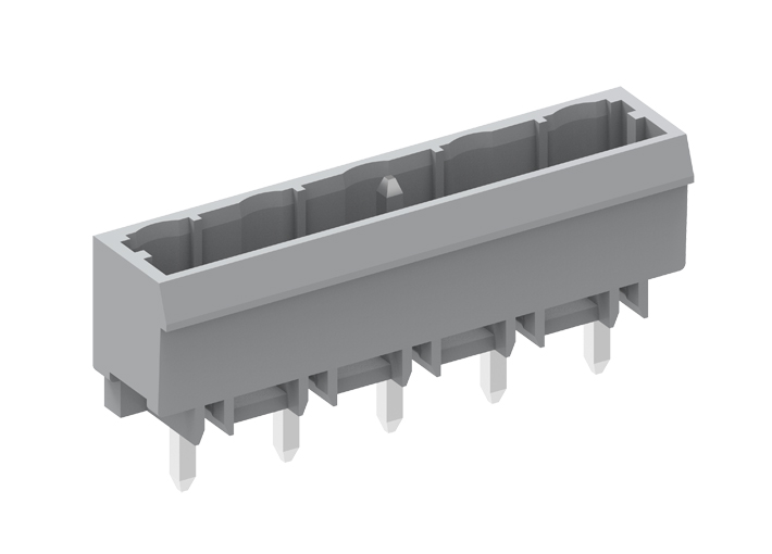 Вилочный разъем на плату 475205-05D - Вилочный разъем, горизонтальный, на плату, шаг: 7.5 мм, 5 полюсов, фиксация на плате пайкой, исполнение: длина выводов 5 мм, 500V, 16A, цвет: серый