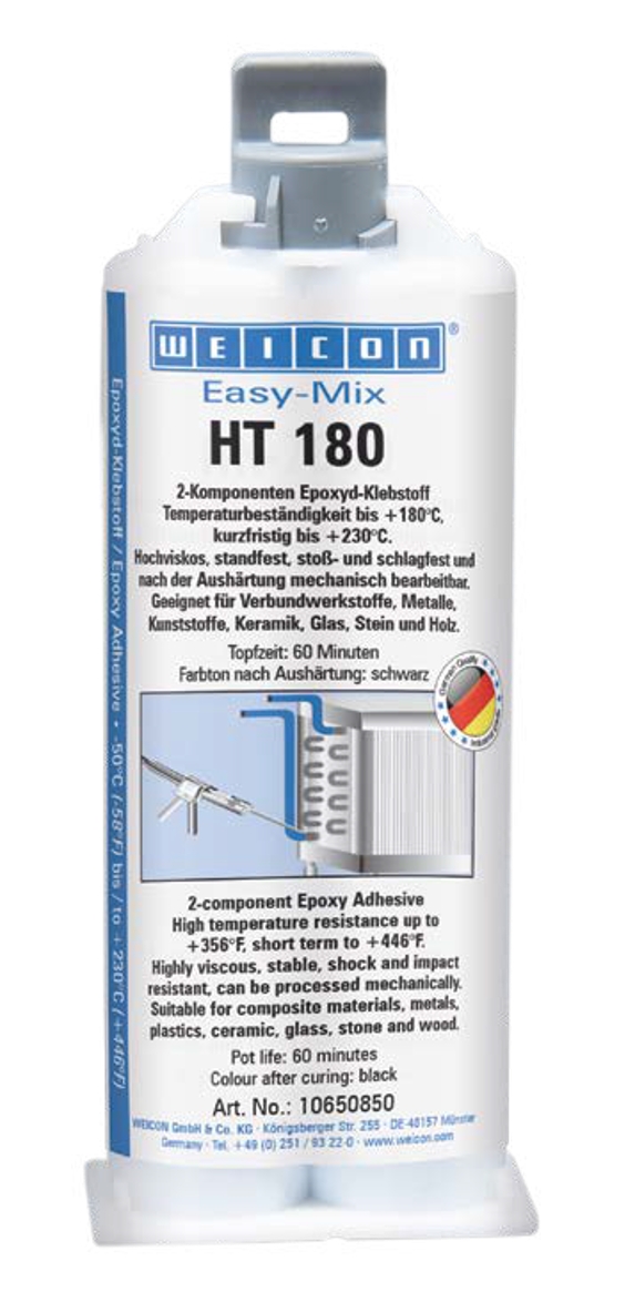 wcn10650850 - 10044884 WEICON Easy-Mix HT 180 (50 мл) Эпоксидный клей устойчив к высоким температурам, черный