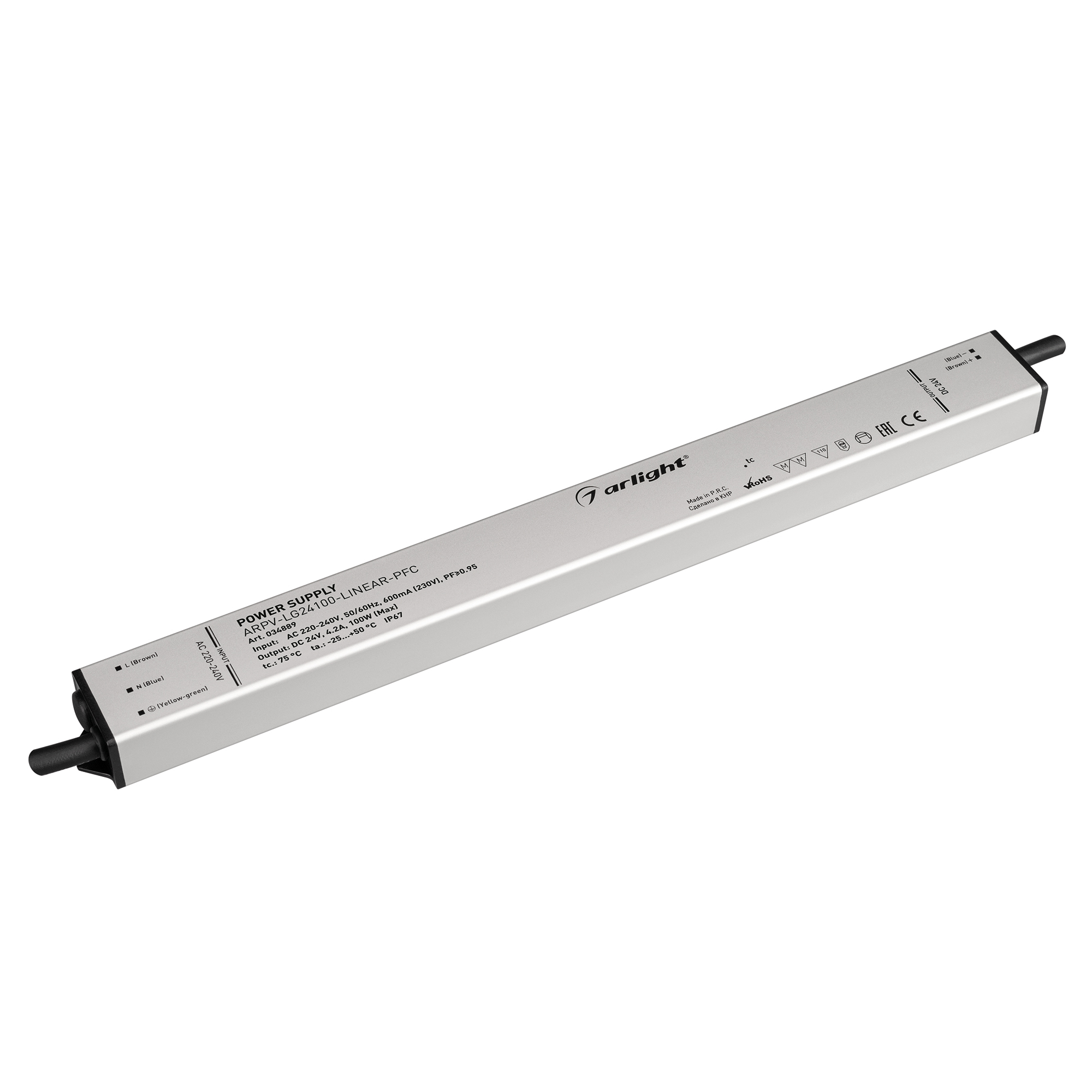 Блок питания ARPV-LG24100-LINEAR-PFC (24V, 4.2A, 100W) 034889 - Источник напряжения с гальванической развязкой для светодиодных изделий. Входное напряжение 220-240 VAC. Выходные параметры: 24 В, 4.2А, 100 Вт. Встроенный PFC >0.95. Тонкий металлический кор