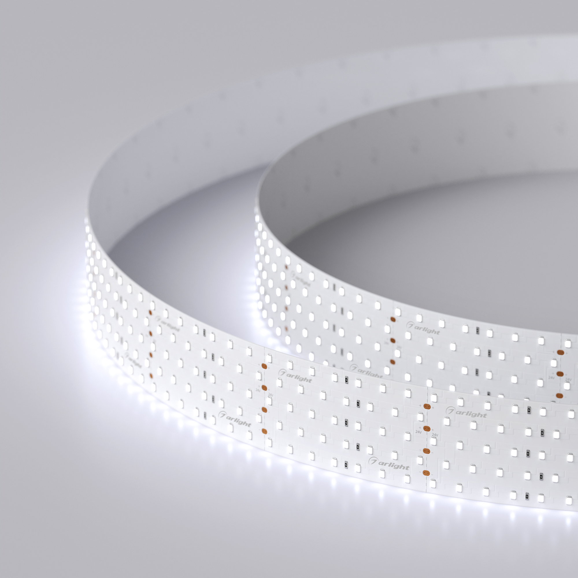 Лента RT 2-2500 24V Cool 8K 5x2 (2835, 875 LED, LUX) 019083 - Гибкая лента LUX, светодиоды smd 2835, 350 шт/м (875шт на 2,5м), белая плата 58 мм, скотч 3М. Цвет ХОЛОДНЫЙ 7700-9600K. Питание 24V, мощность 36 Вт/м (90 Вт на 2,5м), угол 120°, цветопередача C