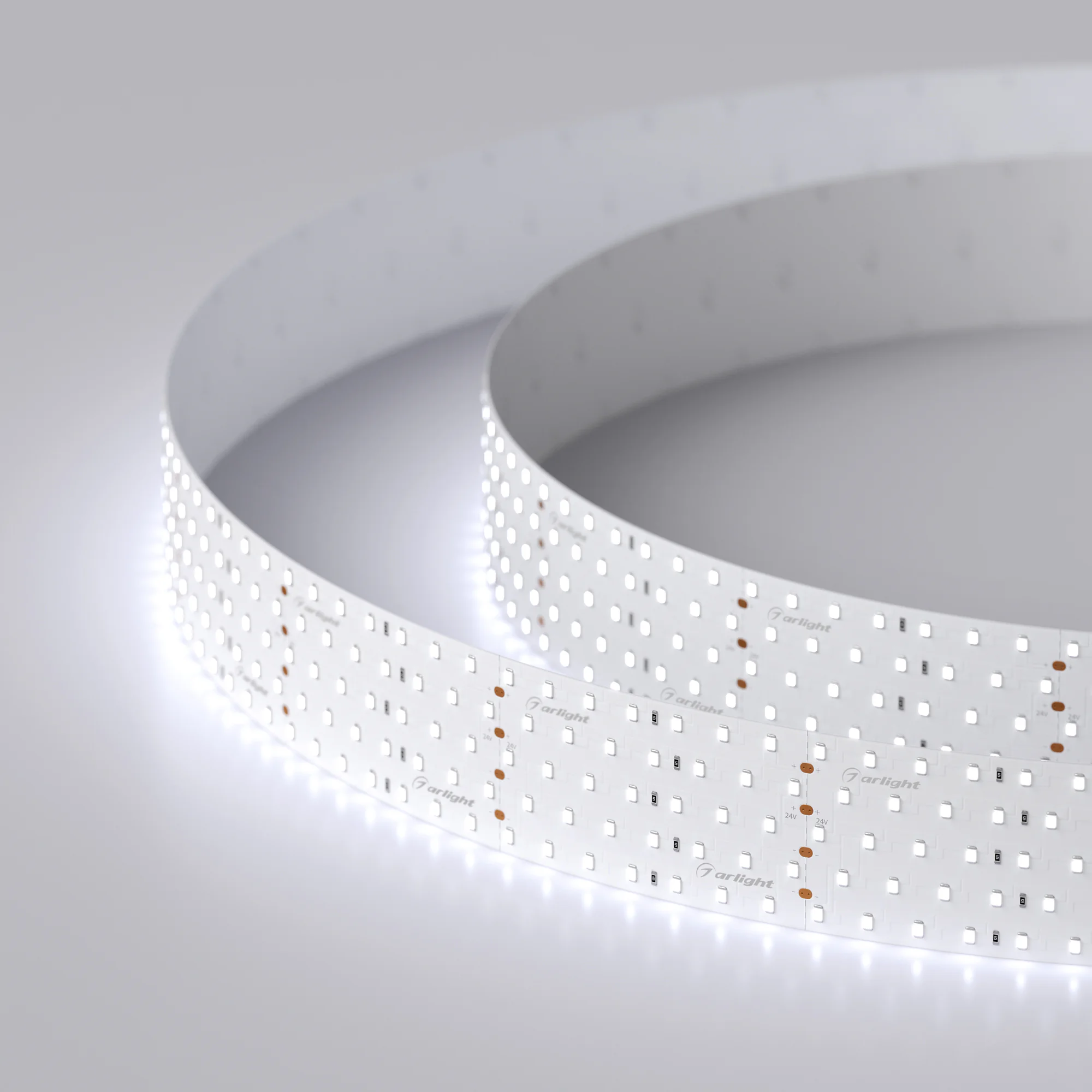 Лента RT 2-2500 24V Cool 8K 5x2 (2835, 875 LED, LUX) 019083 - Гибкая лента LUX, светодиоды smd 2835, 350 шт/м (875шт на 2,5м), белая плата 58 мм, скотч 3М. Цвет ХОЛОДНЫЙ 7700-9600K. Питание 24V, мощность 36 Вт/м (90 Вт на 2,5м), угол 120°, цветопередача C