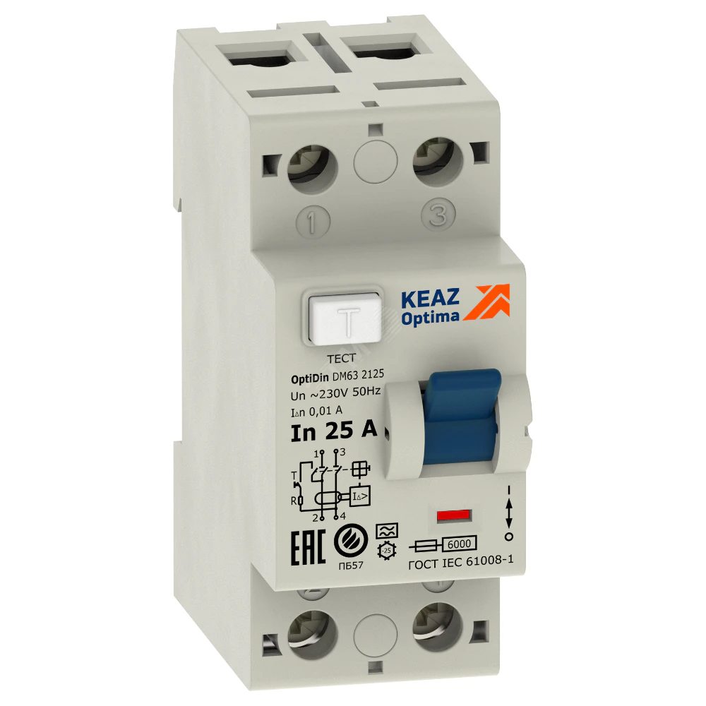 ВДТ без защиты от сверхтоков OptiDin DМ63-2225-AС-УХЛ4 (2P, 25, 30mA) 254166