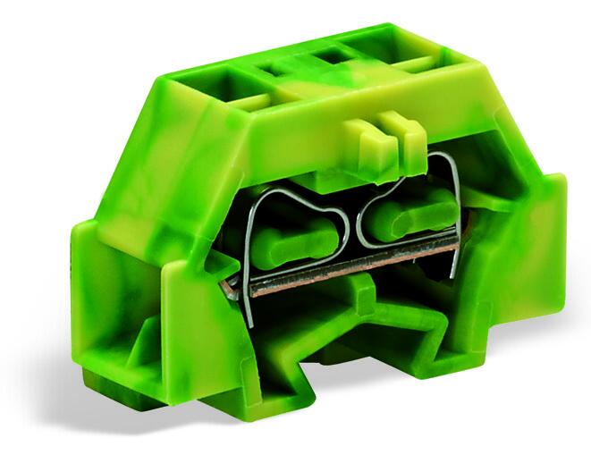 Клемма мини 240337 - Мини клемма, боковой подвод кабеля, 4 точки подключения в клемме, тип фиксации провода: пружинный, номинальное сечение: 1,5 мм кв., 18A, 400V, цвет: желто-зеленый, тип монтажа: монтажные фланцы