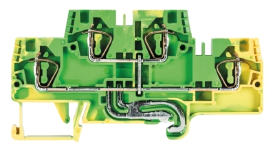 Клемма сдв. заземл. WKFN 4 E/SL/35 - Этажная заземляющая клемма, тип фиксации провода: пружинный, номинальное сечение: 4 мм кв., 32A, 800V, ширина: 6 мм, цвет: желто-зеленый, тип монтажа: DIN 35