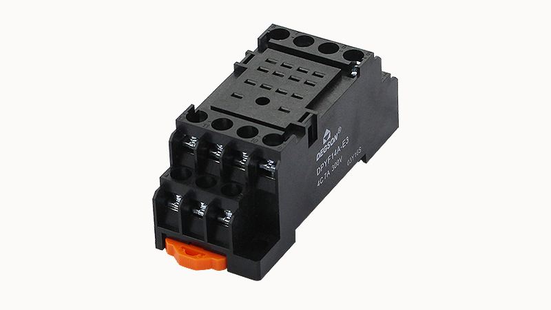 Колодка для реле DPYF14A-E3 - Колодка для реле DRPE-4C, 7A, 300V, фиксация провода: с вилочным наконечником с защитой от прикосновения, пластик, цвет: черный, монтаж на DIN рейку