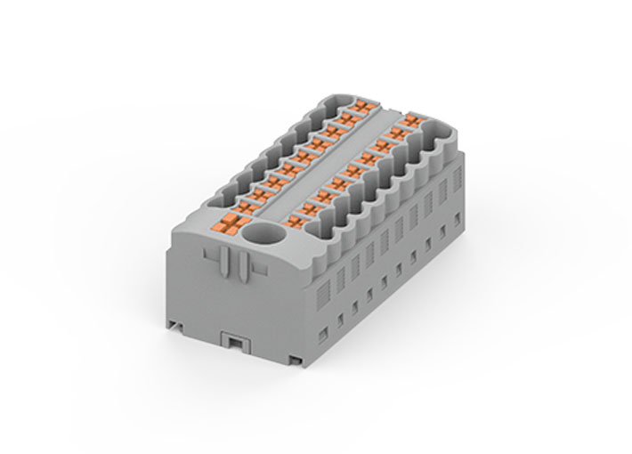 Распределительный блок TPA6/2.5-19-GY - Блок распределения потенциала, 19 точек подключения, тип фиксации провода: push-in, номинальное сечение: 2,5/6 мм кв., 41A, 450V, цвет: серый