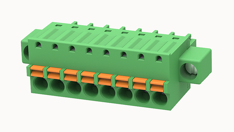 PCB розетка 15EDGKDM-3.81-08P-14 - Розеточный разъем, PCB, на кабель, прямой, с монтажными фланцами, шаг 3,81 мм, 8 полюса, сечение проводников: 0.2 - 1.5 мм кв., Push-In фиксация провода, 250V, 12А, цвет: зеленый, серия 15EDGKDM