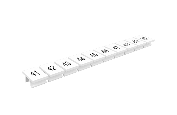 Маркировка  310801/41...50 - Маркировочные шильдики для клемм TU/TP/TC, сечением 10 мм кв., 10 шильдиков, нанесенные символы: 41…50, с горизонтальным, расположением, цвет белый