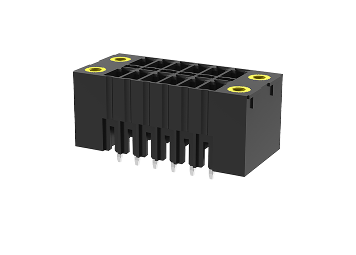 Вилочный разъем на плату MC-DPAN3.5V06-F-BK-2600 - Вилочный разъем, вертикальный, 2 этажа, на плату, шаг: 3.5 мм, 6x2 полюсов, фиксация на плате пайкой, исполнение: с монтажными фланцами, 160V, 8A, цвет: черный