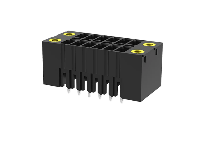 Вилочный разъем на плату MC-DPAN3.5V24-F-BK-2600 - Вилочный разъем, вертикальный, 2 этажа, на плату, шаг: 3.5 мм, 24x2 полюса, фиксация на плате пайкой, исполнение: с монтажными фланцами, 160V, 8A, цвет: черный