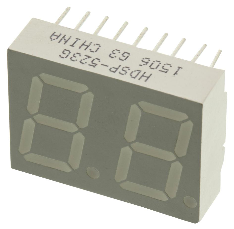 HDSP-523G - Индикатор светодиодный 7-сегментный 14.2мм 2-знаковый общий катод зеленый десятичная точка справа