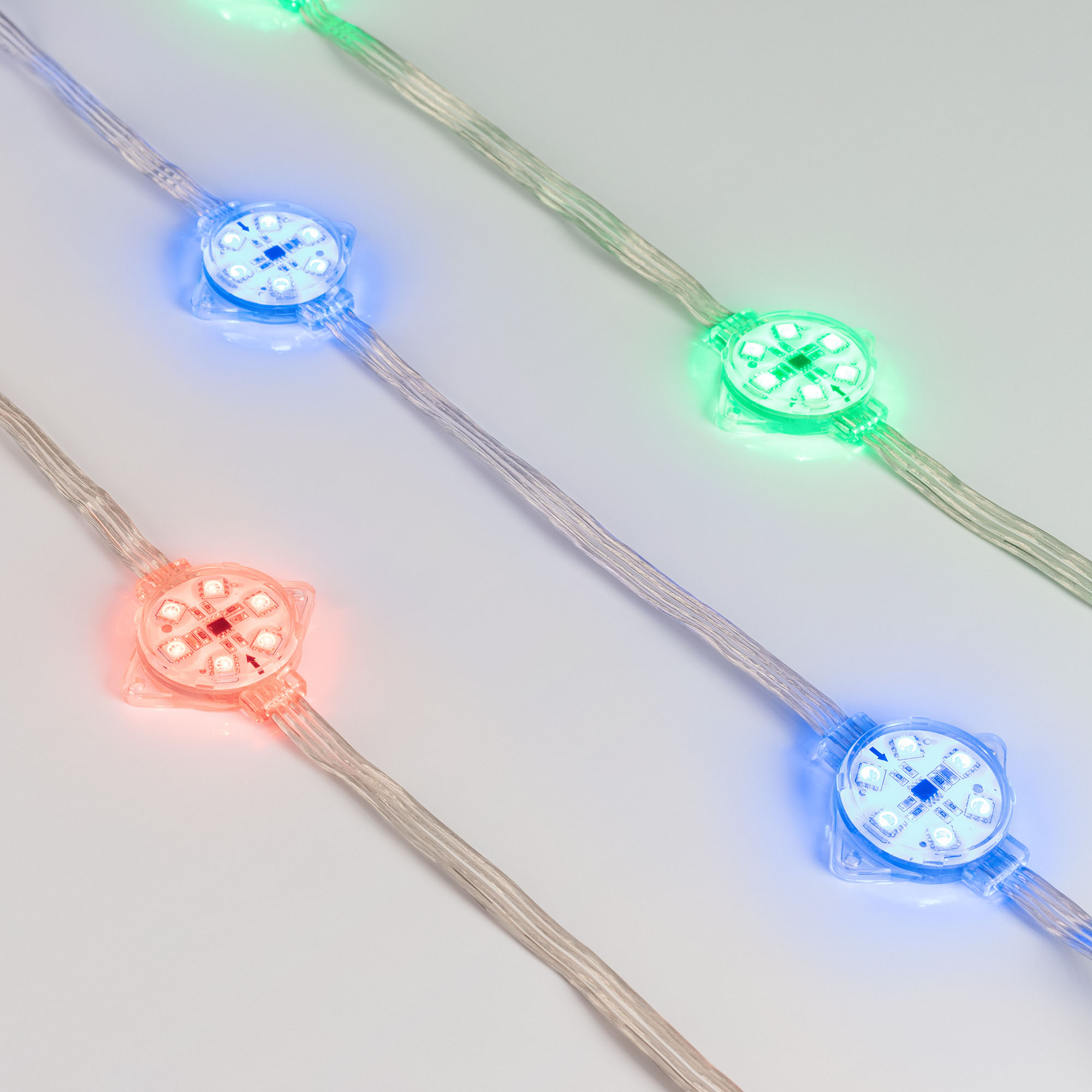 Модуль управляемый VISOR-SPI-5060-6-24V RGB 120deg (D40x12mm, 1.5W, IP68) 029379 - Управляемый светодиодный модуль SPI с держателем, RGB, микросхема RT16703, напряжение 24 В, мощность 1.5 Вт, 6 светодиодов SMD 5060, угол 120°. Создание медиафасадов. Функц