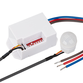 Датчик движения PRIME-PIR-IN-360-230V-MULTI (56x33mm, 800W, IP20) 027387 - Инфракрасный датчик движения (ИК-датчик (IP20) отделен от основного блока (IP20)), совмещенный с датчиком освещенности, регулировка времени (5с – 8 мин), расстояния (до 6 м при мон