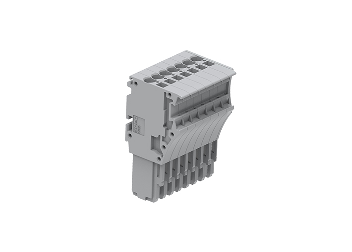 Вилка штекерная 2150-107 - Вилка штекерная для клемм с разъемом, тип фиксации провода: пружинный, 7 полюсов, мм кв., 13,5A, 500V, цвет: серый