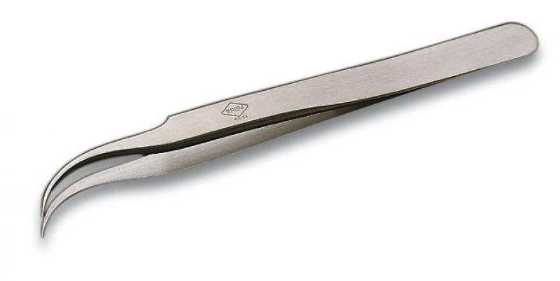 7SASL - Специальная нержавеющая сталь, не магнитится. Утонченный точный изогнутый пинцет. Для легкого удержания в ограниченном пространстве, длина 120 мм, 15 г. Экономичный вариант модели 7SA