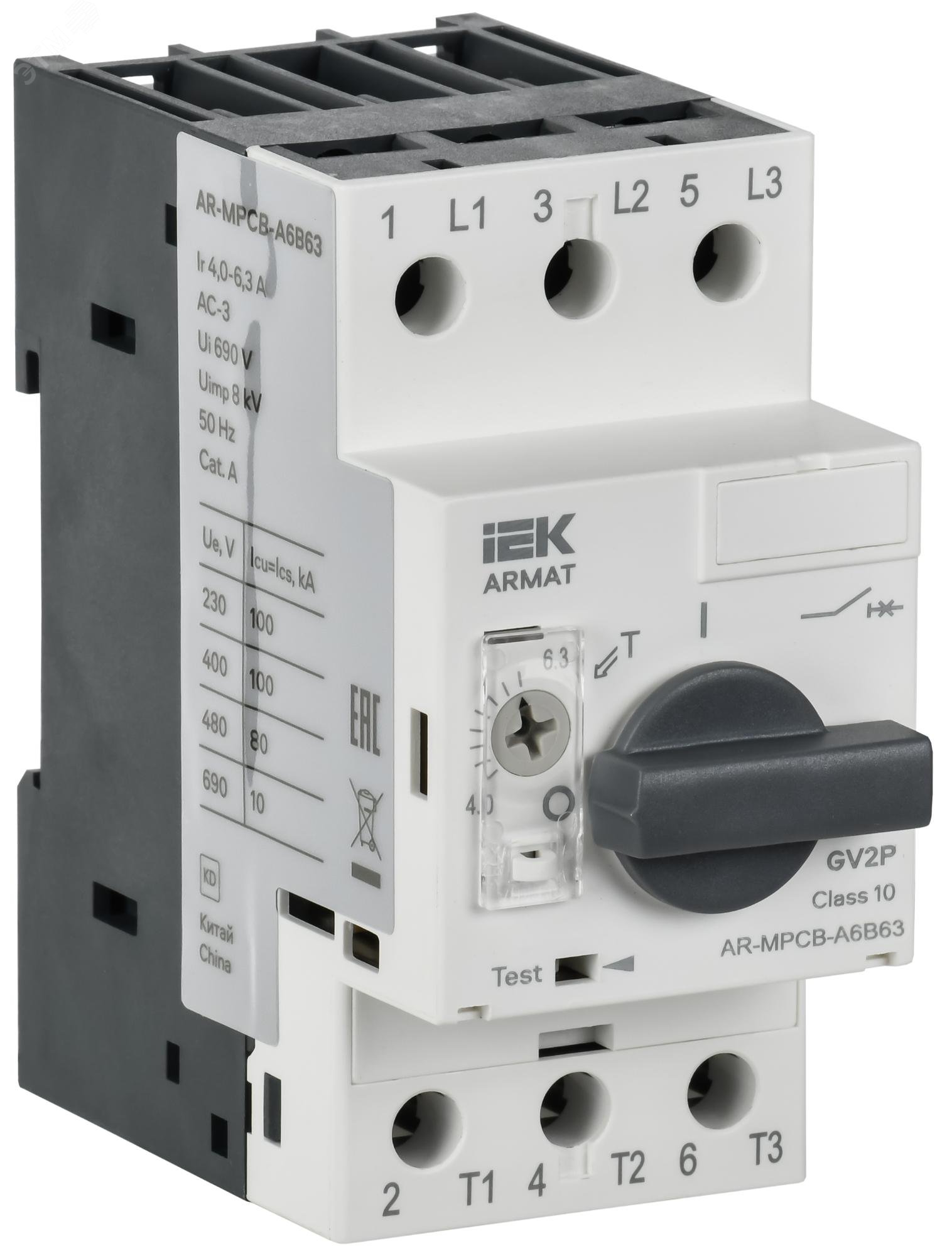 Автоматический выключатель защиты двигателя ARMAT A6 GV2P 4-6,3А IEK AR-MPCB-A6B63