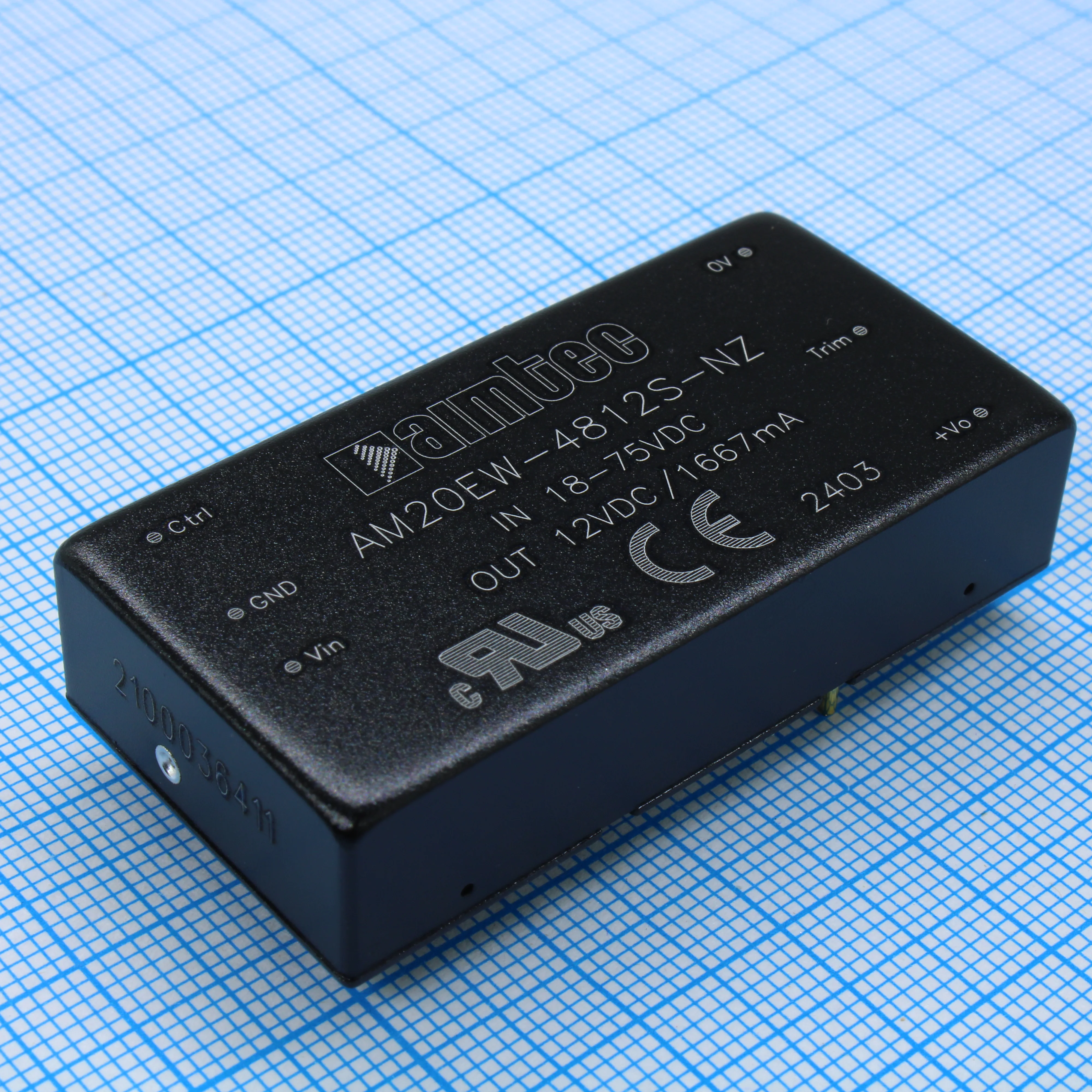 AM20EW-4812S-NZ - DC/DC, 20Вт, вход 18…75В, выход 12В/1.667А, изоляция 1500В DC, КПД 89%, максимальная емкостная нагрузка не более 1600мкФ, вход On/Off, 2x1", 50.8x25.4x11.8мм, -40…85°C, металл