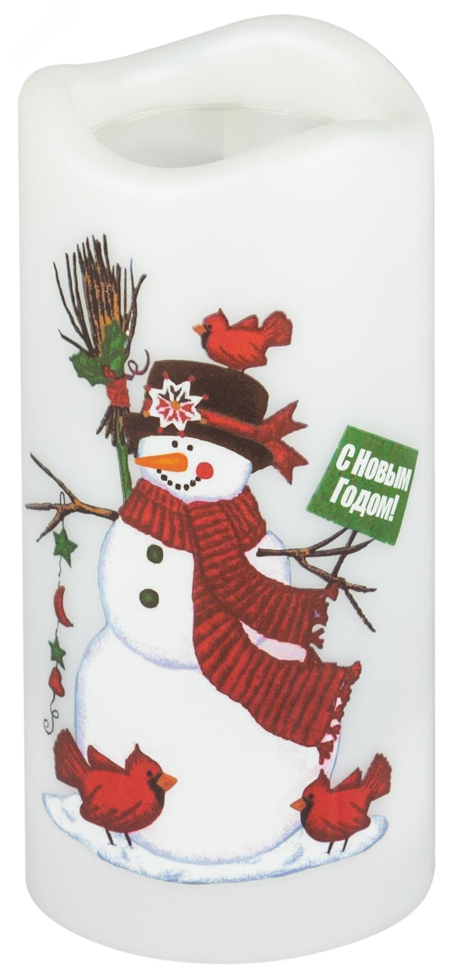 Светодиодный проектор EGNDS -SN светильник новогодний Свеча Снеговик теплый свет 4 LED 3*AAA 15 см Б0060552