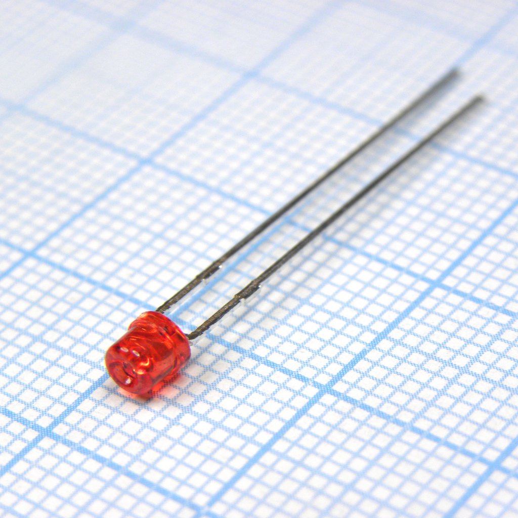 L-1334IT - Светодиод 3мм/красный/625нм/3-5мкд/прозрачный красный цилиндр/130°
