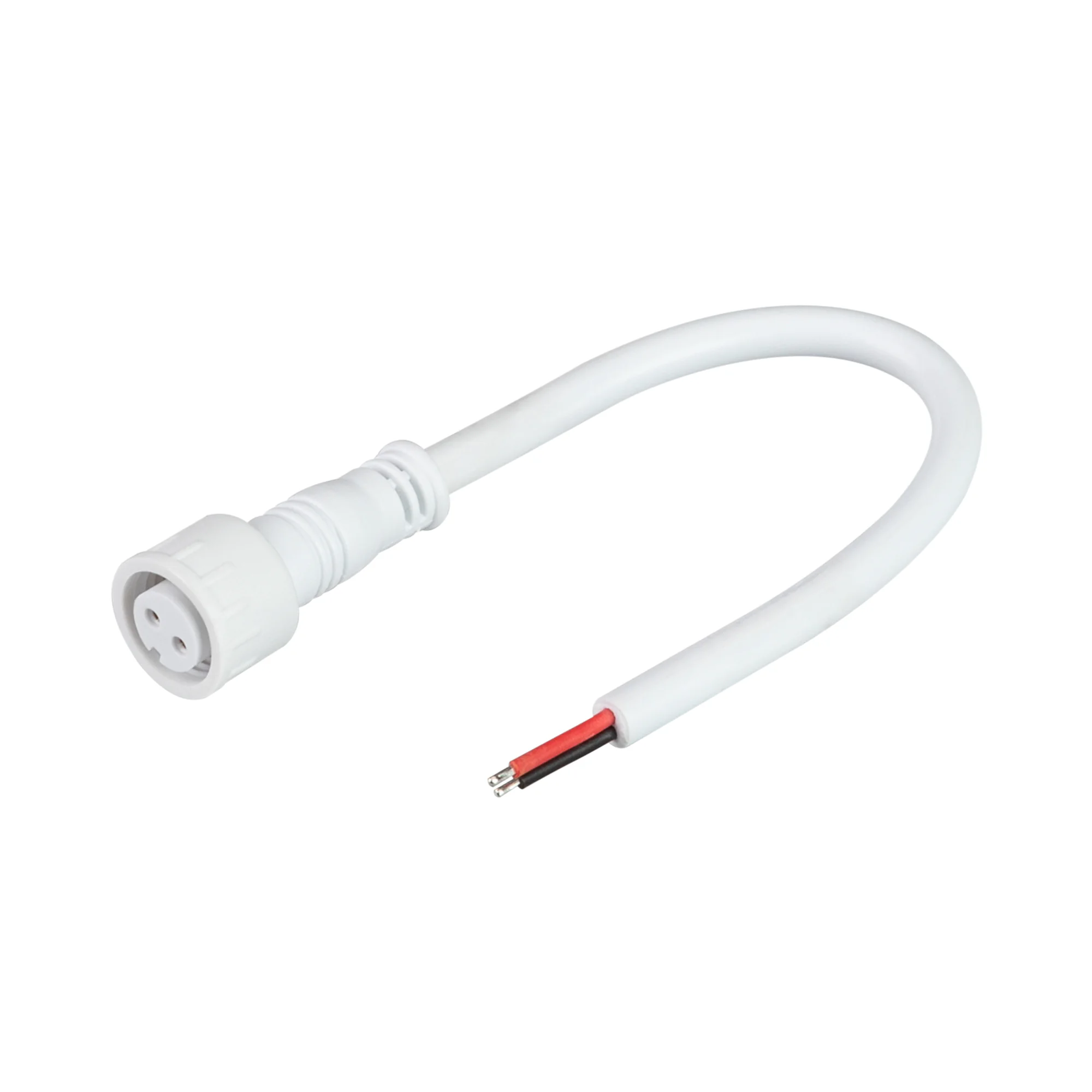 Разъем выводной DCWP-MONO-2PIN-L150-F 032851 - Круглый герметичный разъем серии ARL, 2pin МАМА с резьбовым креплением для подключения питания герметичных одноцветных светодиодных лент. Корпус IP65. Провод 20AWG (0.5 мм2), длина 15 см. Максимальный допусти