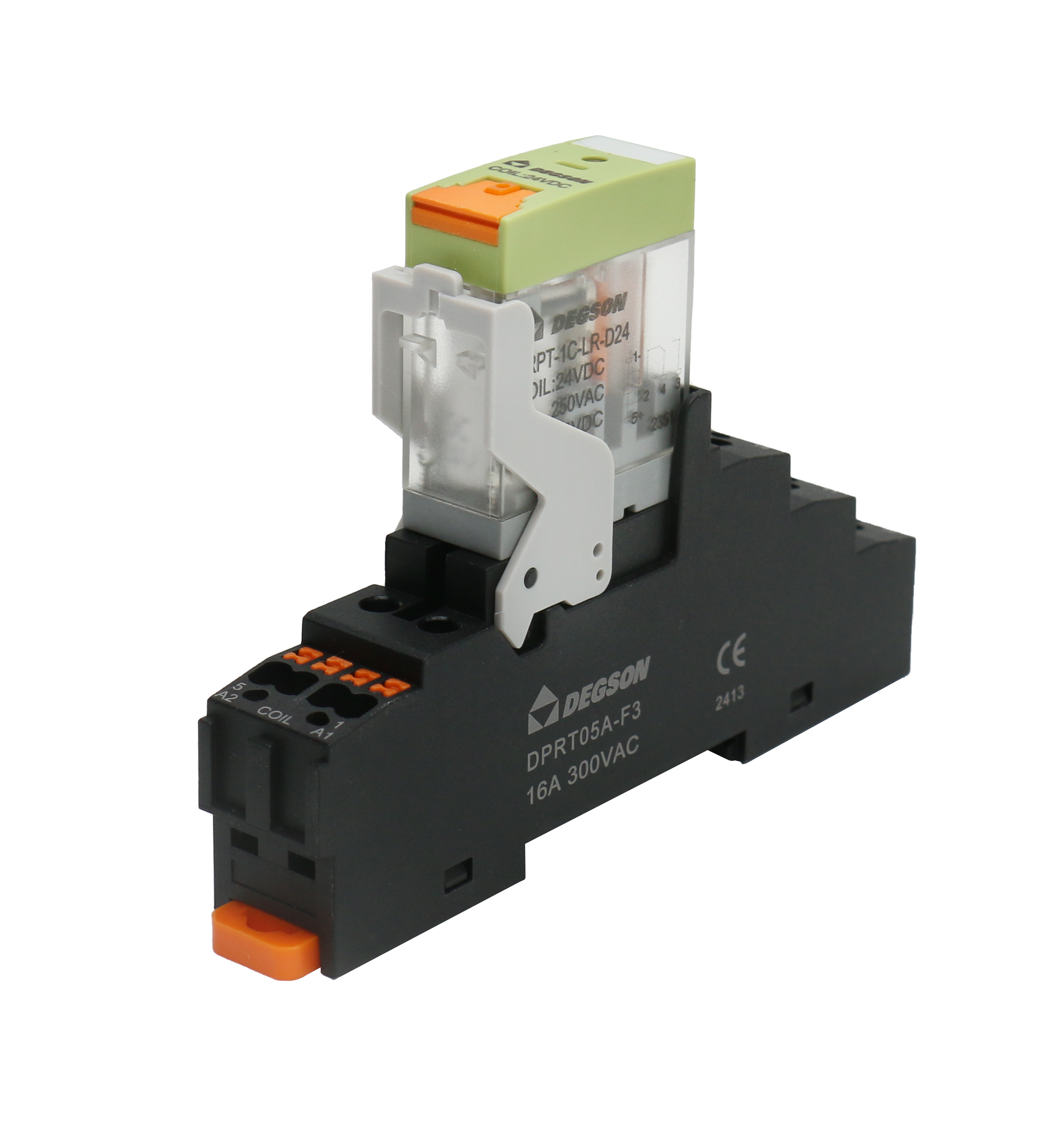 Реле с колодкой DRPTP-1C-D24 - Реле с колодкой, 1 группа переключающих контактов, 24VDC, 16A, в комплекте: реле DRPT-1C-LR-D24-02A(H), колодка DPRT05A-F3-00Z(H)