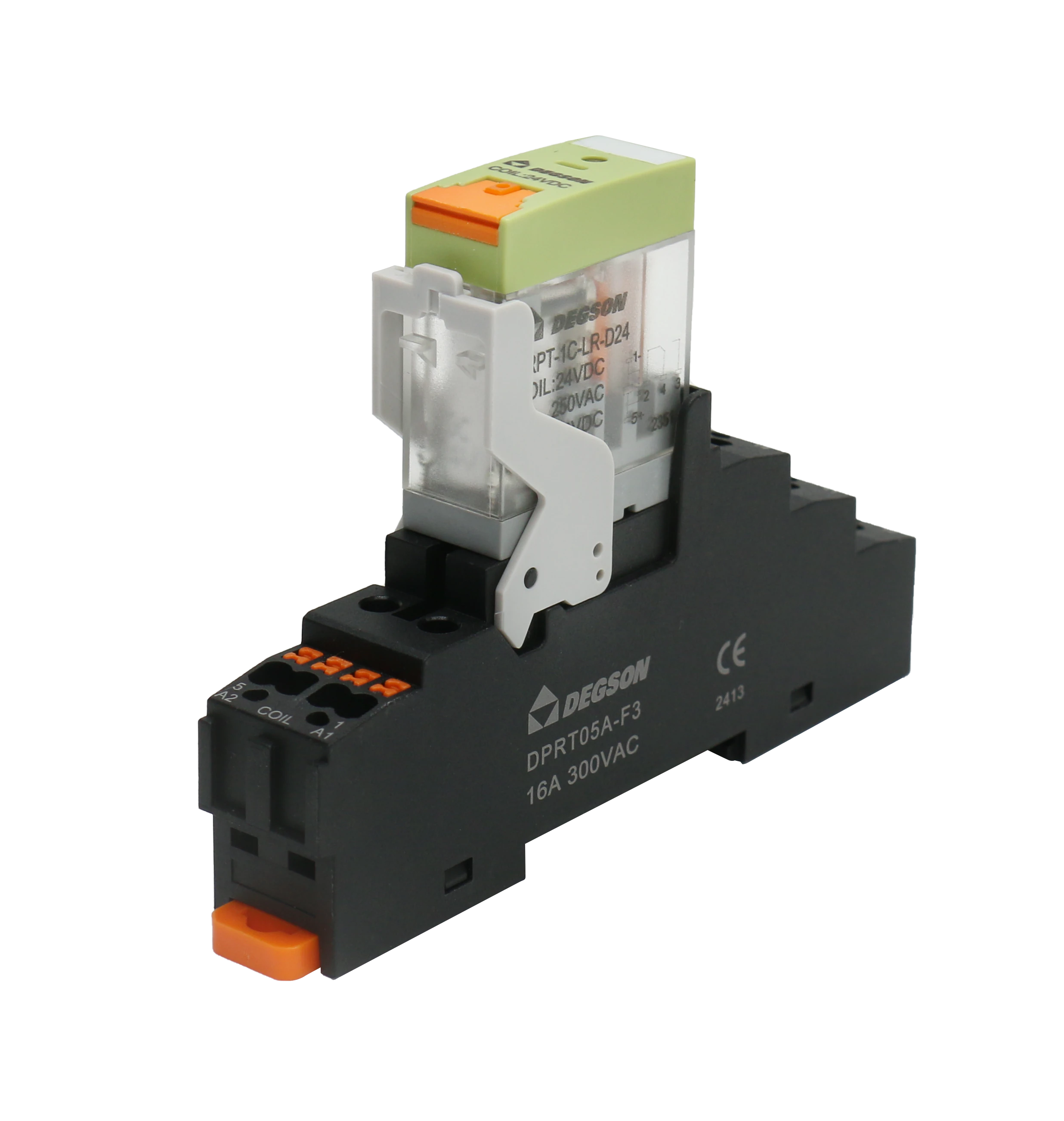 Реле с колодкой DRPTP-1C-D24 - Реле с колодкой, 1 группа переключающих контактов, 24VDC, 16A, в комплекте: реле DRPT-1C-LR-D24-02A(H), колодка DPRT05A-F3-00Z(H)
