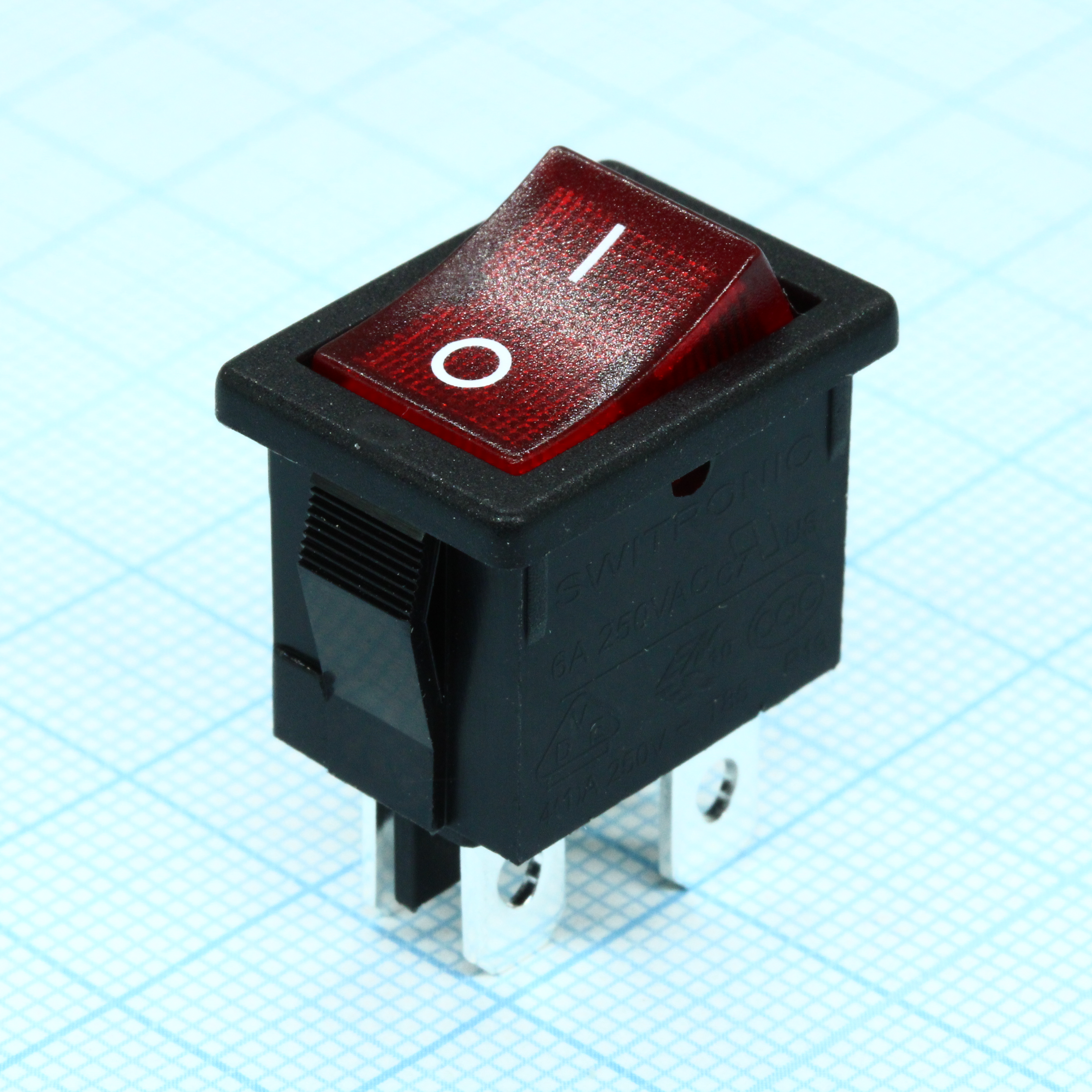 R19-20IBRBT2-G - Выключатель клавишный с подсветкой 6А 250В ON-OFF 4 Pin -красный-
