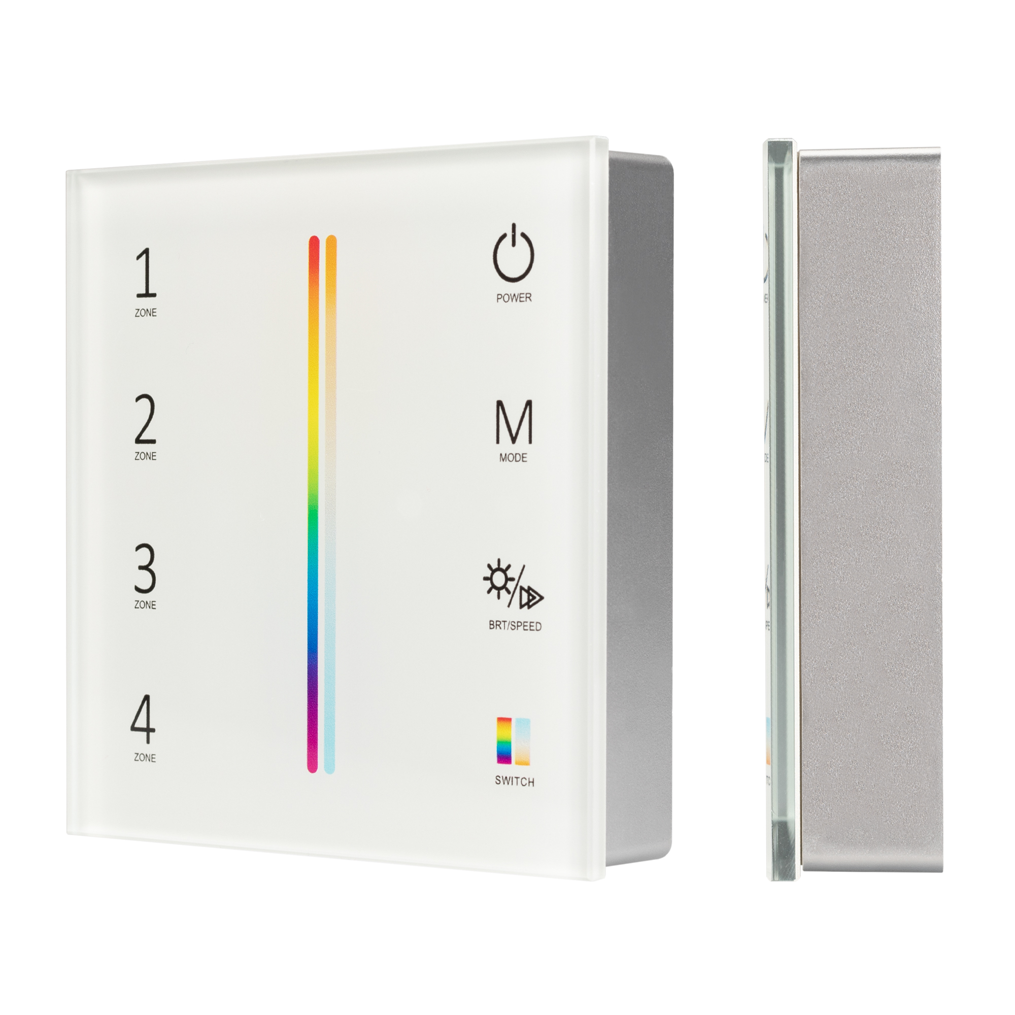 Панель Sens SMART-P55-MULTI White (3V, 4 зоны, 2.4G) 028309 - Накладная сенсорная панель 2.4 ГГц, цвет белый. Материал - стекло. Для управления RGB+MIX (5-канальными) источниками света (ШИМ), 4 зоны управления. Питание/рабочее напряжение 3VDC от 2xAAA. Га