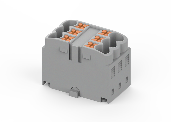 Проходной блок TPA2.5-6-GY - Проходной блок, 6 точек подключения, тип фиксации провода: push-in, номинальное сечение: 2,5 мм кв., 24A, 450V, цвет: серый