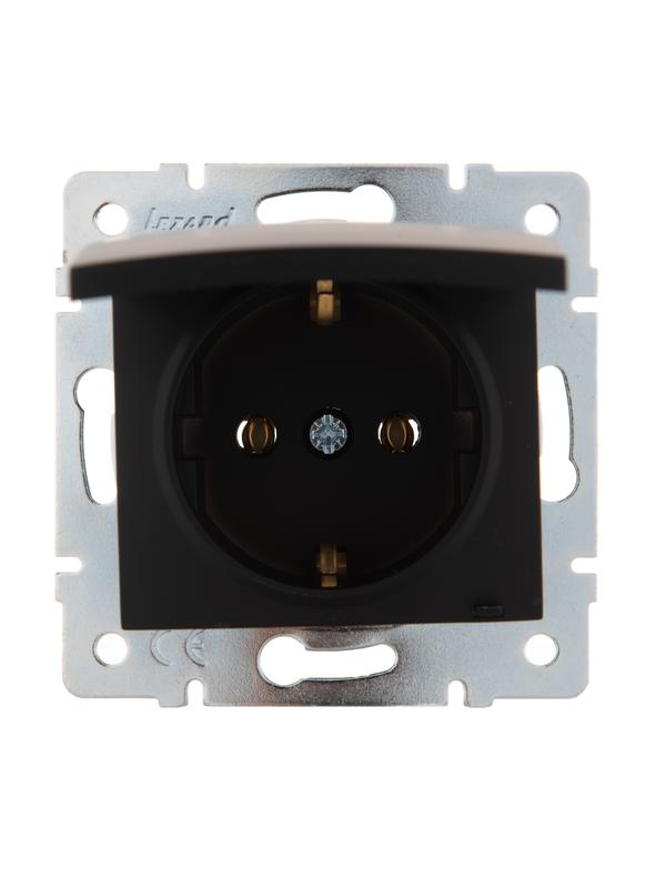 Розетка 1-м СП Karina с заземл. с крышкой термопласт механизм черн. бархат 707-4288-123B
