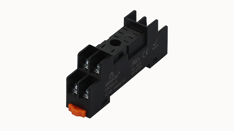 Колодка для реле DSRT08A-3 - Колодка для реле DRPT-2C, 10A, 300V, фиксация провода: с кольцевым наконечником, пластик, цвет: черный, монтаж на DIN рейку
