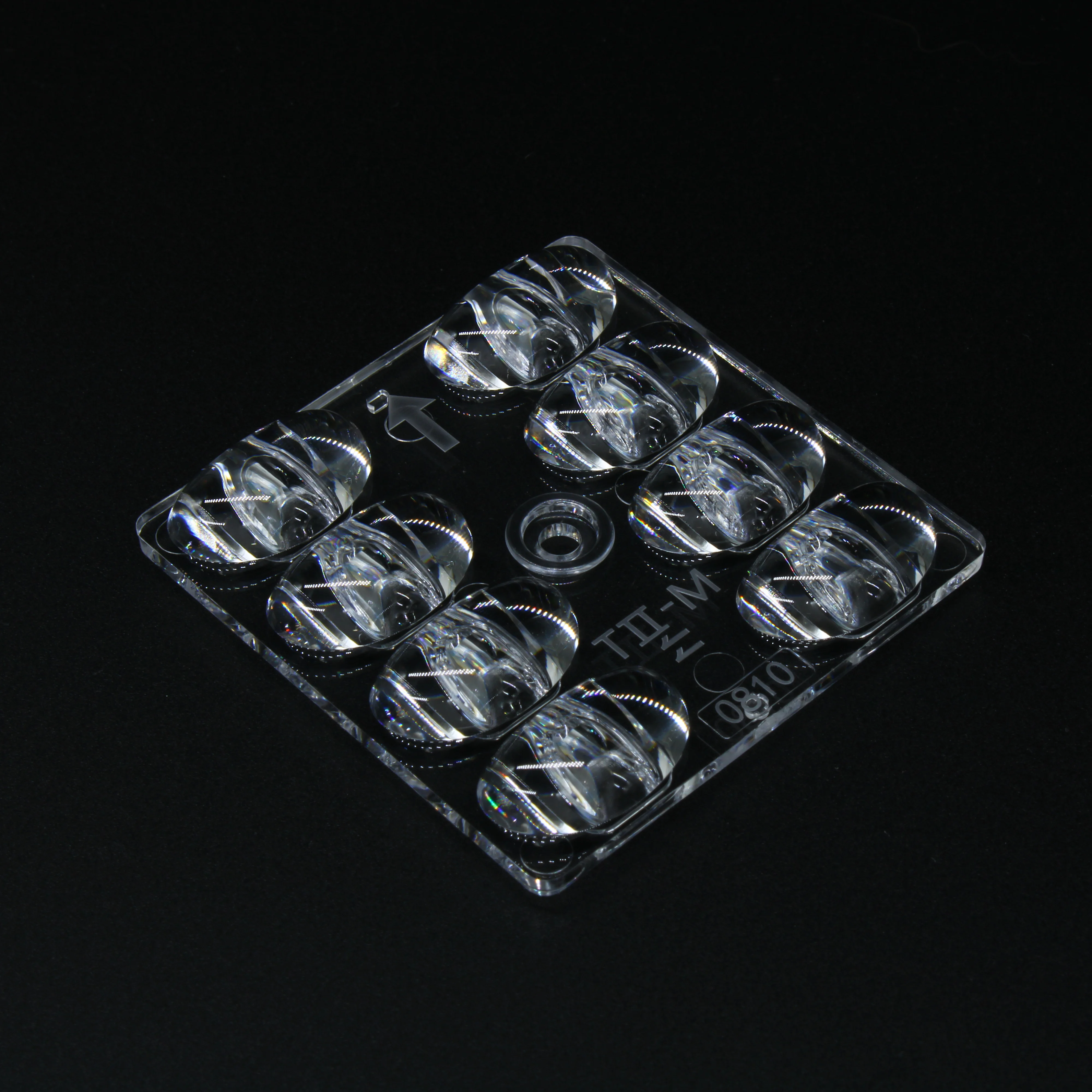 ARST50D8LED5050T2M-cutoff - Групповая квадратная линза на 8 светодиодов 5050/3535/3030 , диаграмма T2M-cutoff, PC,  50x50mm   H:6.62mm